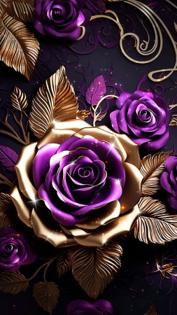 Golden rose in purple and gold wallpaper