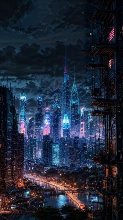 Небоскрёб, футуристический город, цифровое искусство