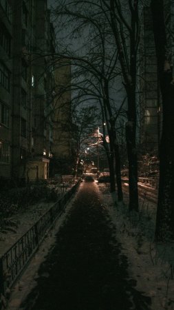 Dark street in snow