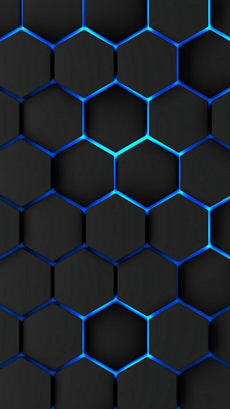 An abstract black and blue background with hexagonal shapes