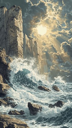 Море живопись скачать фон 1080 x 1920