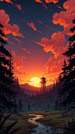 Firewatch tower k скачать фон 1424 x 2532