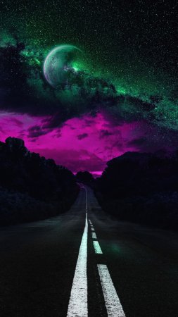 Звездное небо дорога скачать фон 1424 x 2532