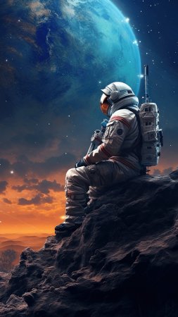 Космонавт сидит на планете
