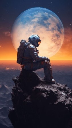 Astronaut sitting in space