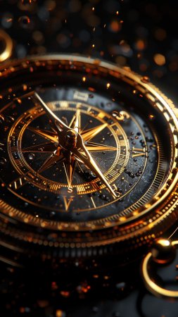 Golden compass with black background скачать фон 1080 x 1920