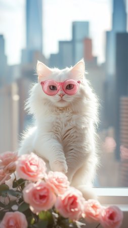 Милый котик с цветами