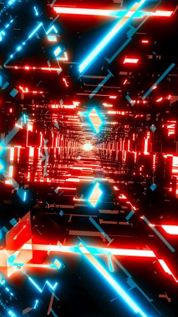 Абстрактный футуристический научно-фантастический фон, туннель современных технологий с неоновой подсветкой