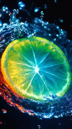 Лайм, вода, брызги, свет, цвета