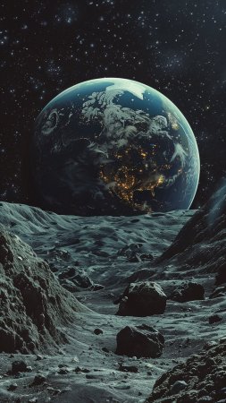 Луна и Земля в ночи