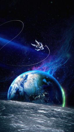 Космос, Земля, Астронавт, Лунная поверхность