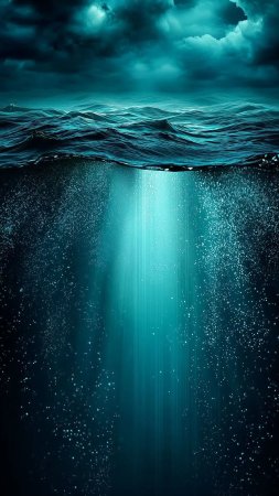 Вода, океан, свет, лучи, туман, темный фон