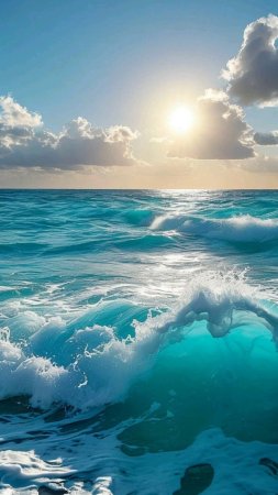 Море, волны, солнце, бирюза, небо, рассвет