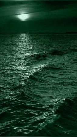 Море, зелёное, луна, волны, ночь