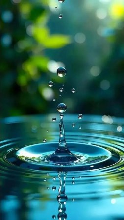 Жидкость вода, капли, зелень