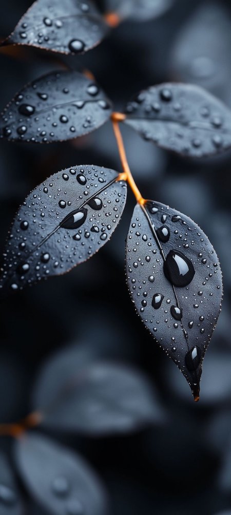 The leaves are covered with water droplets