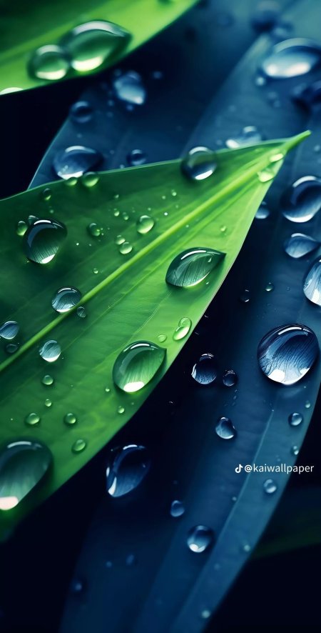Water droplets on green leaves
