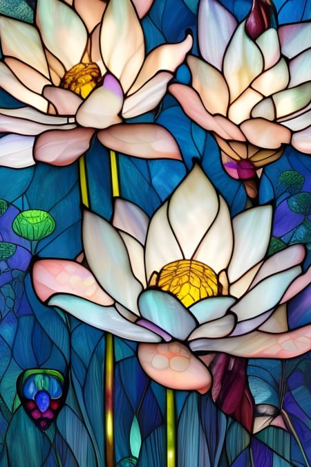 Stained glass image of lotus flowers