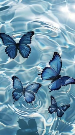 Blue butterfly in water