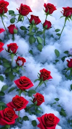 Красные розы на снегу