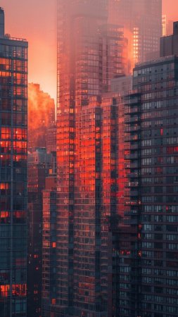 Городское здание с теплым освещением