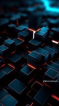 Неоновые черные кубики с краями в абстрактном 3d-рендеринге