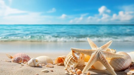Обои море пляж океан берег ракушки морская звезда