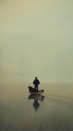 Рыбак в лодке скачать фон 2160 x 3840