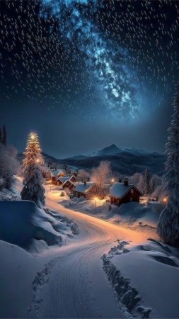 A winter night скачать фон 1424 x 2532