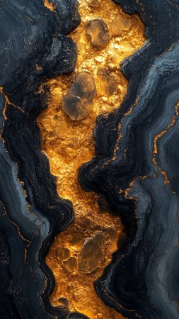 Жидкая текстура золотого мрамора с золотой бронзой и черным мраморным фоном
