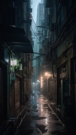 Alleyway at night скачать фон 1080 x 1920