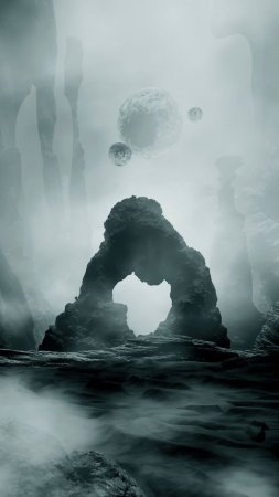 Скалы в тумане скачать фон 720 x 1280