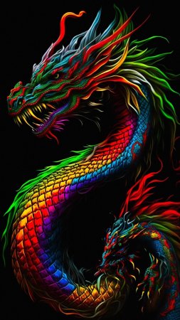 Неоновый дракон скачать фон 1424 x 2532
