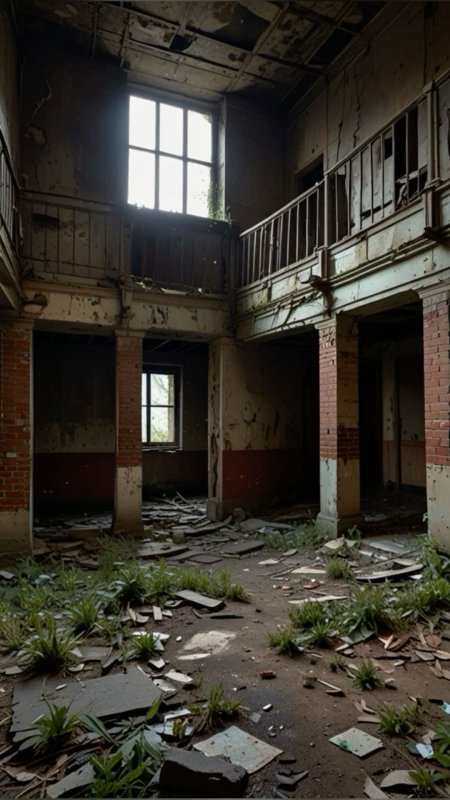 Заброшенный госпиталь (abandoned hospital red) скачать фон 1080 x 1920