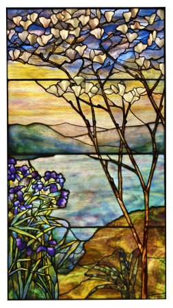 Louis comfort tiffany - stained glass magnolias and irises скачать фон 1424 x 2532