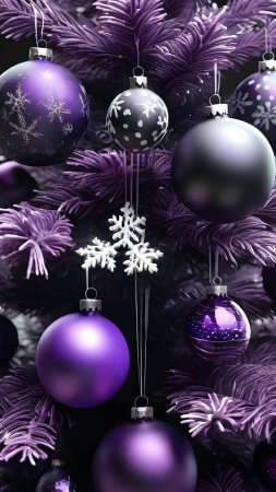 Purple christmas ornaments скачать фон 1424 x 2532