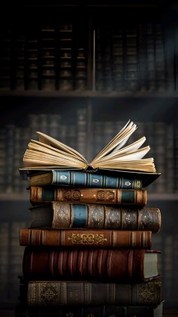 Стопка старинных книг скачать фон 1424 x 2532