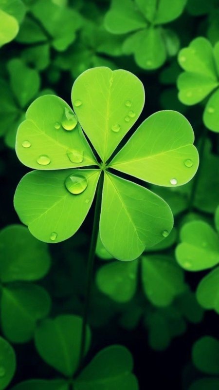 A four leaf clover with water droplets on it's leaves скачать фон 1080 x 1920