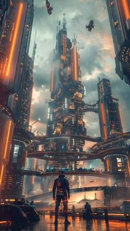 Sci fi city скачать фон 1080 x 1920
