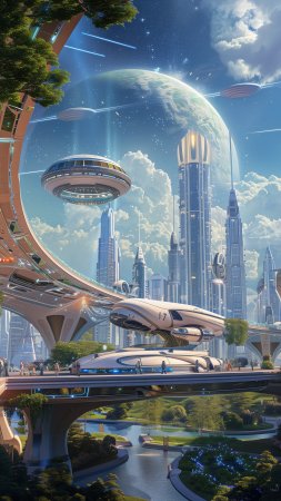 Футуристический город будущего скачать фон 1424 x 2532