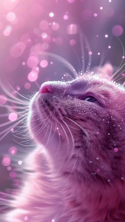 Shiny pink purple cat wallpaper