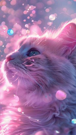 Shiny pink purple cat wallpaper