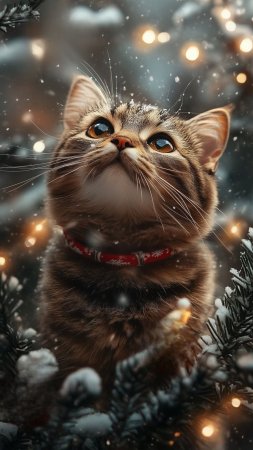 Christmas cat скачать фон 1424 x 2532