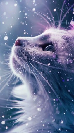 Shiny pink and purple cat wallpaper скачать фон 1424 x 2532