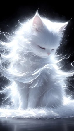 Белая кошка арт скачать фон 1080 x 1920