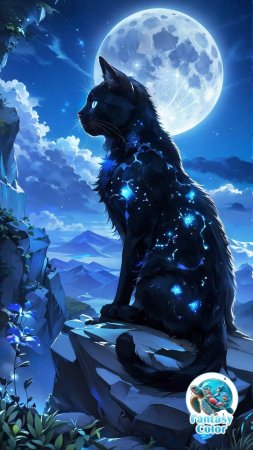 Wallpaper author varya a black cat with blue constellations glowing скачать фон 1080 x 1920
