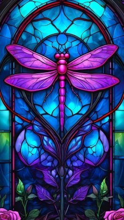 Stained glass dragonfly скачать фон 1424 x 2532