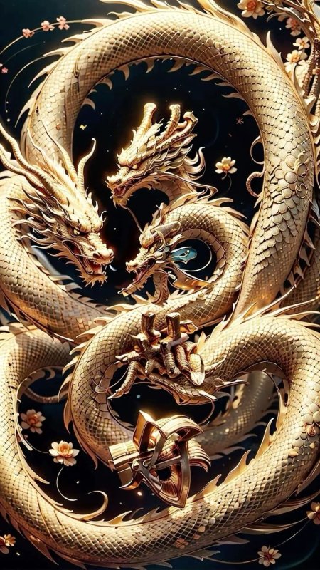 Китайский золотой дракон скачать фон 1080 x 1920