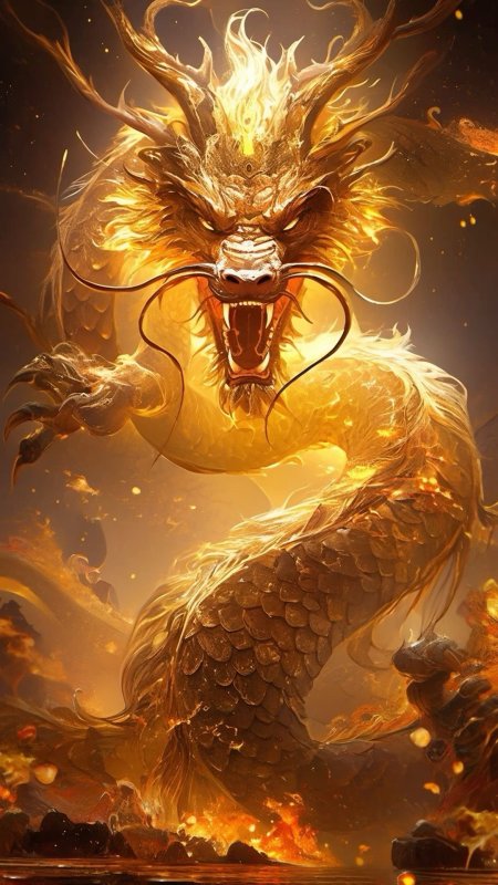 Golden dragon illustration скачать фон 1080 x 1920