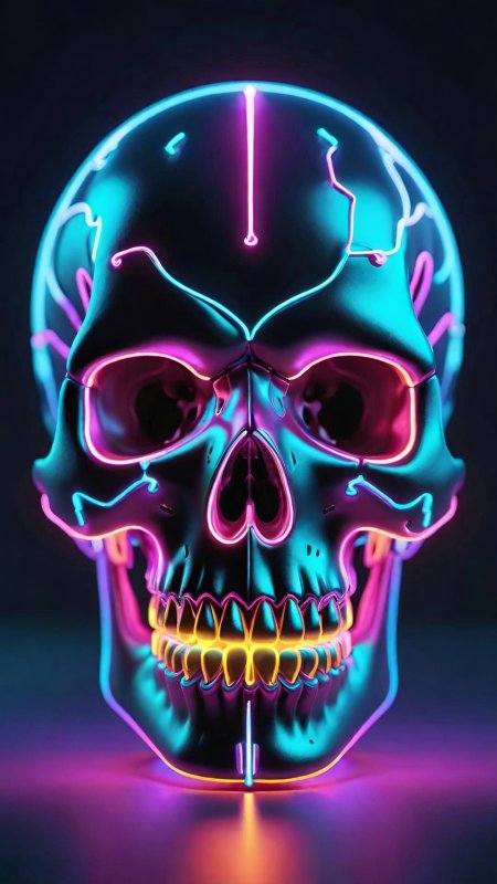 Неоновый череп скачать фон 1080 x 1920